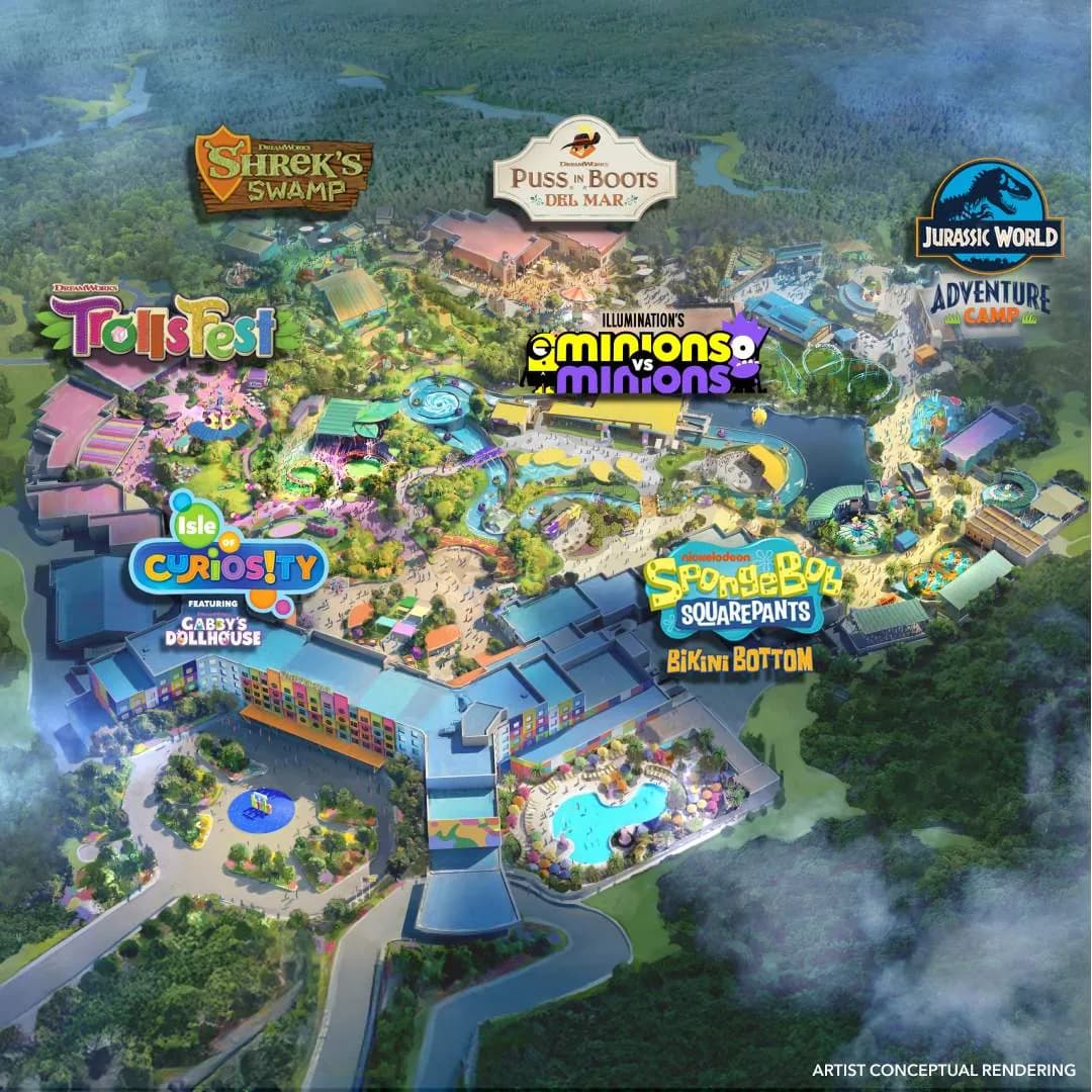 Universal Kids Resort seven themed lands overview map