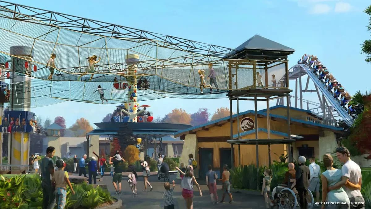 Jurassic World Adventure Camp with baby dinosaurs and paddock at Universal Kids Resort Frisco Texas