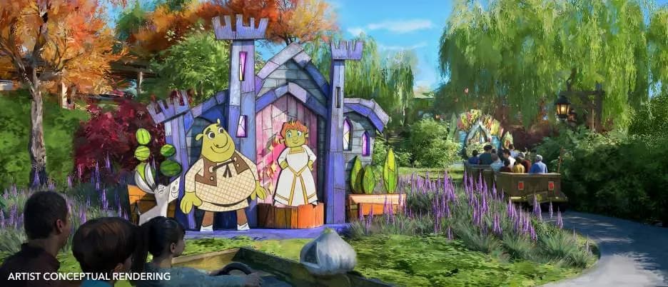 Shrek Fiona Donkey and the triplets character area at DreamWorks Shrek's Swamp Universal Kids Resort